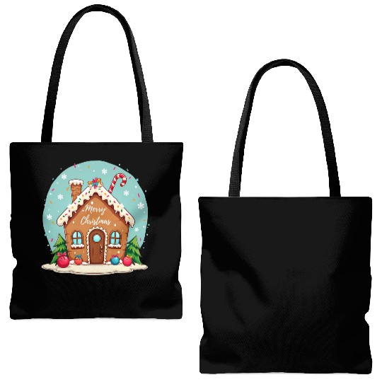 Cute Gingerbread House Merry Christmas Design Tote Bags (AOP)