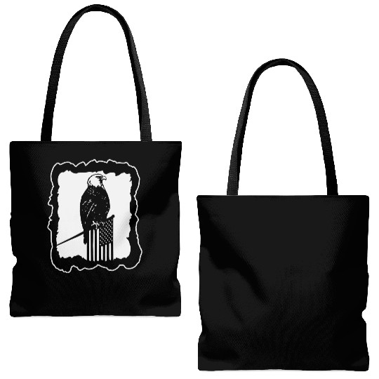 Framed Eagle On Flag Pole LIKE US ON FACEBOOK # Tote Bags (AOP)