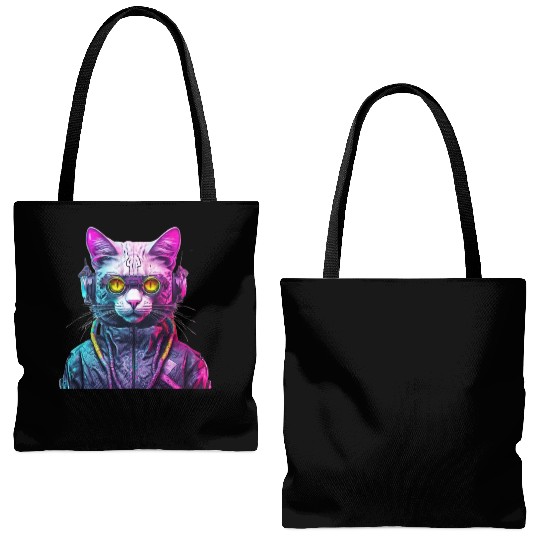 Cyberpunk Cat Warrior Tote Bags (AOP)