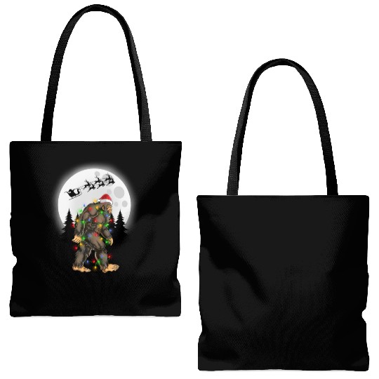 Bigfoot Believe Christmas Tree Sasquatch Santa Tote Bags (AOP)