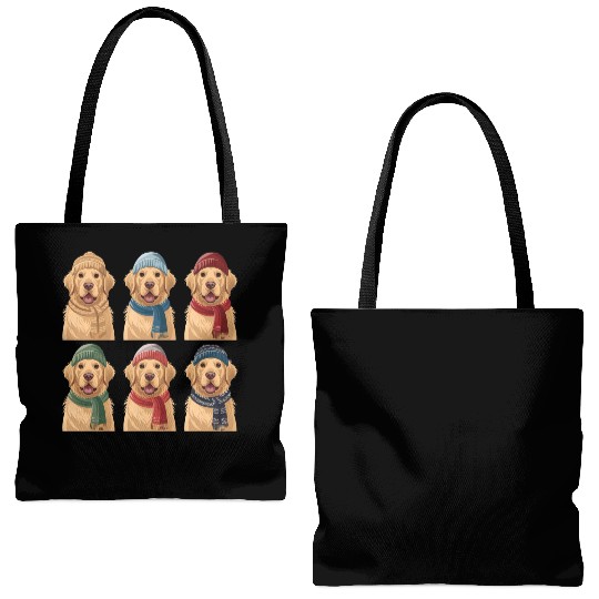 Winter Cute Golden Retriever Tote Bags (AOP)