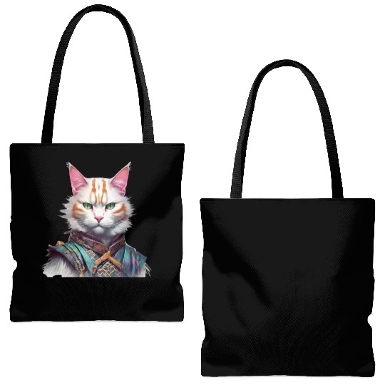 Samurai Cat Guardian Tote Bags (AOP)