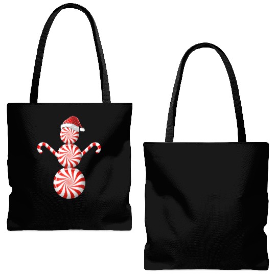 Funny Christmas Tote Bags (AOP) Peppermint Candy Snowman