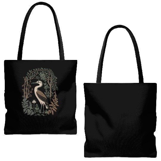 Heron in Forest Foliage Nature Scene Tote Bags (AOP)