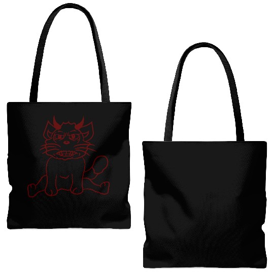 Demon Monster Cat Halloween Fun Horror Devil Horns Tote Bags (AOP)