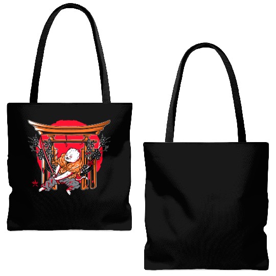 Kanji Japan Katana Ninja Cat Samurai Tote Bags (AOP)