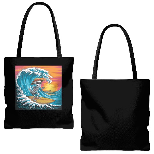 Surfing Skeleton Vibes Surfing Lifestyle Retro Tote Bags (AOP)