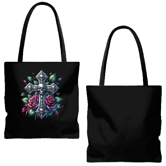 Gothic Collection - Cross, Skulls & Red Roses Tote Bags (AOP)
