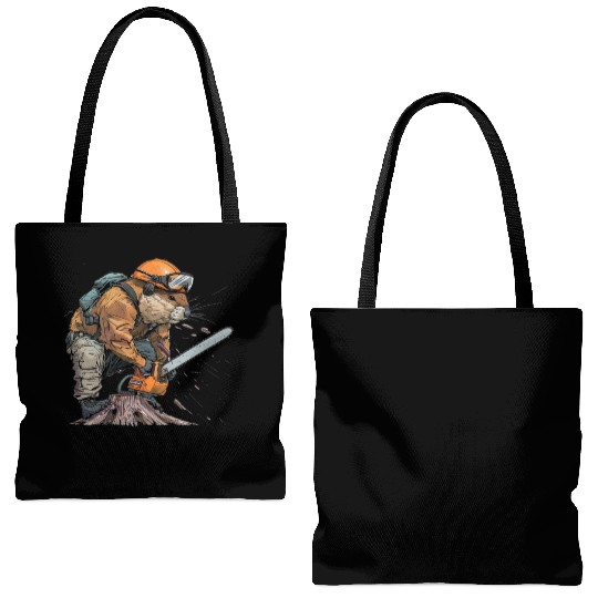 Beaver Lumberjack Chainsaw Tote Bags (AOP)