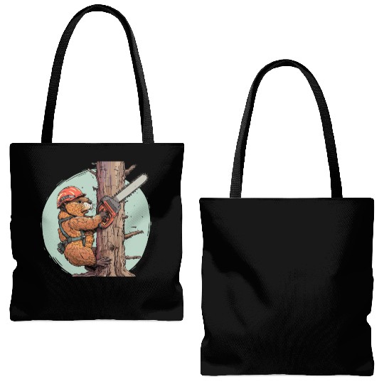 Beaver Lumberjack Chainsaw Tote Bags (AOP)