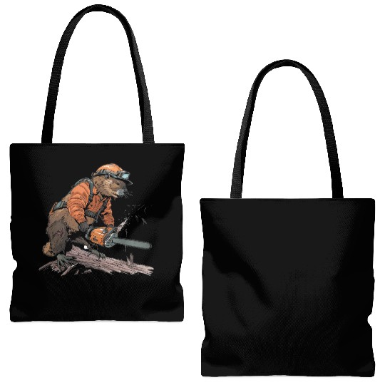 Beaver Lumberjack Chainsaw Tote Bags (AOP)