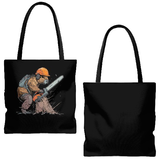 Beaver Lumberjack Chainsaw Tote Bags (AOP)