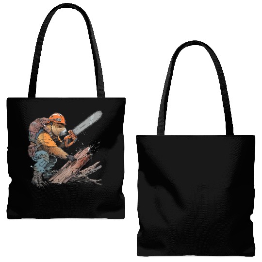 Beaver Lumberjack Chainsaw Tote Bags (AOP)