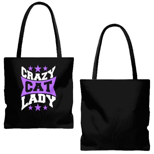 Crazy Cat Lady Text Love Saying Quote Weird Woman Tote Bags (AOP)