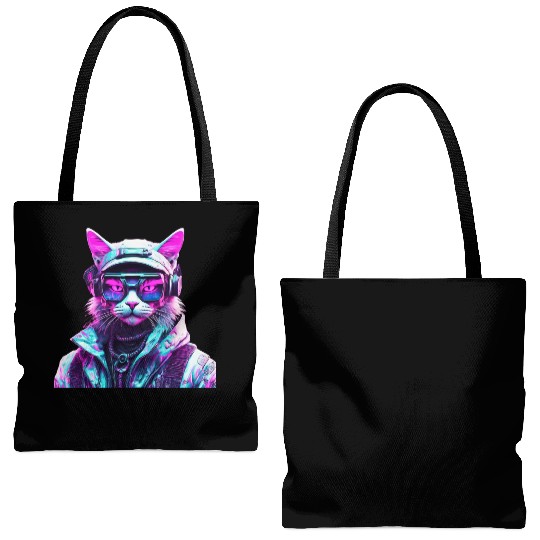 Mystical Cyberpunk Bad Cat Tote Bags (AOP)