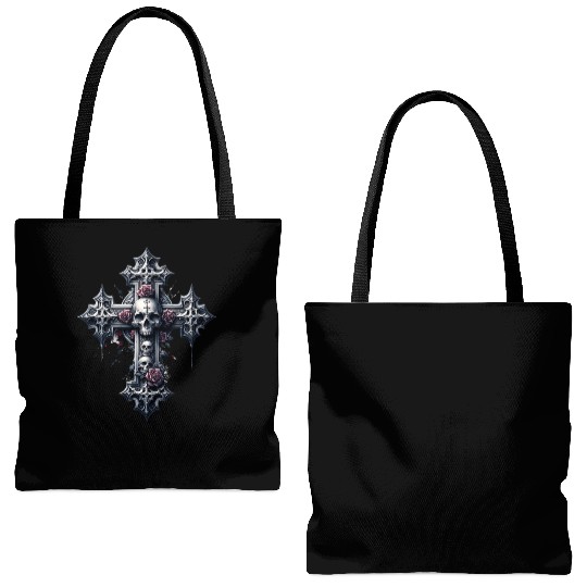 Gothic Cross Collection - Skulls and Red Roses Tote Bags (AOP)