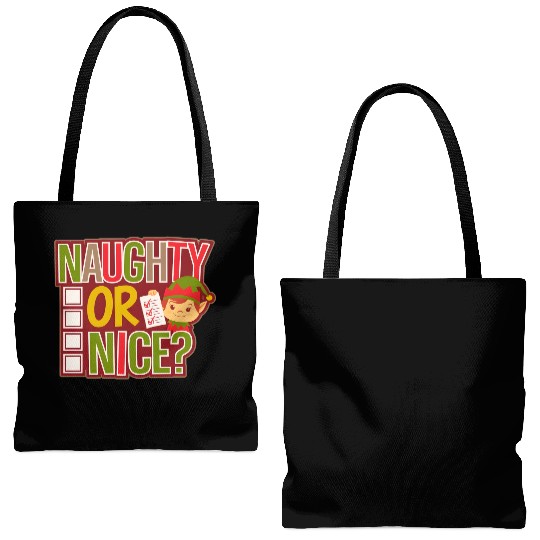 Playful Elf Naughty or Nice Holiday Fun Tote Bags (AOP)