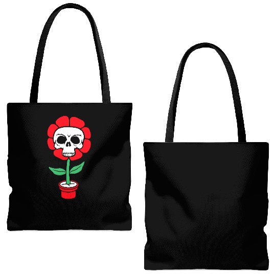 Evil Skull Flower Horror Halloween Skeleton Head Tote Bags (AOP)