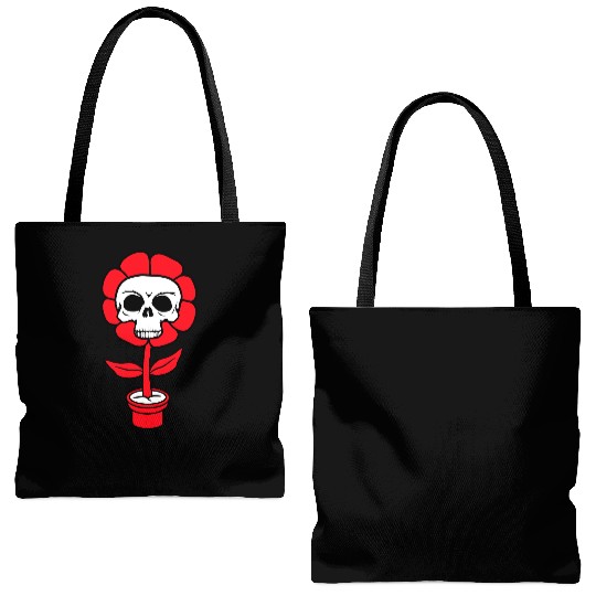 Evil Skull Flower Horror Halloween Skeleton Head Tote Bags (AOP)