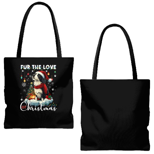 Border Collie Christmas Tree Decorations Dog Lover Tote Bags (AOP)