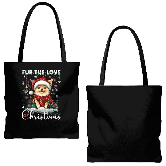 Pomeranian Christmas Tree Decorations Dog Lover Tote Bags (AOP)