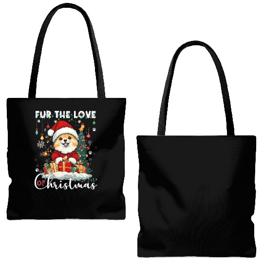 Pomeranian Christmas Tree Decorations Dog Lover Tote Bags (AOP)
