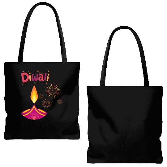 Diwali Design with Lamp & Festive Fireworks Tote Bags (AOP)
