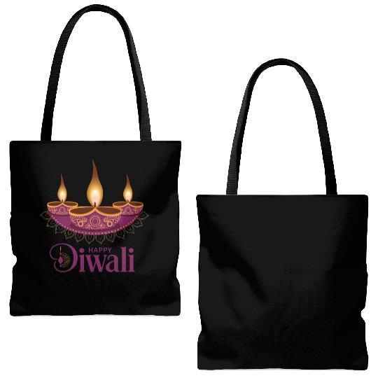 Happy Diwali with Beautiful Diya Lamps Tote Bags (AOP)