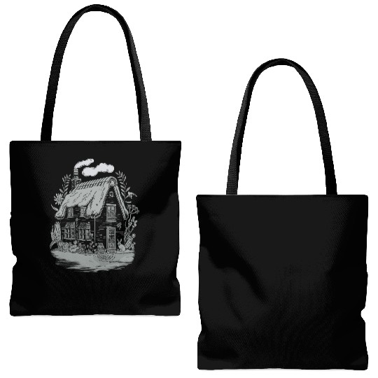 Dark Cottagecore: Cottage in Bloom Tote Bags (AOP)