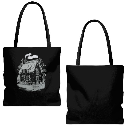 Dark Cottagecore: Cottage in Bloom Tote Bags (AOP)