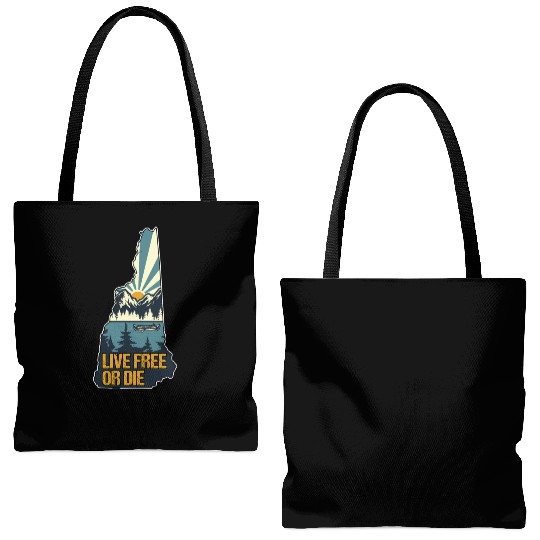 Live Free or Die Retro New Hampshire Nature Tote Bags (AOP)