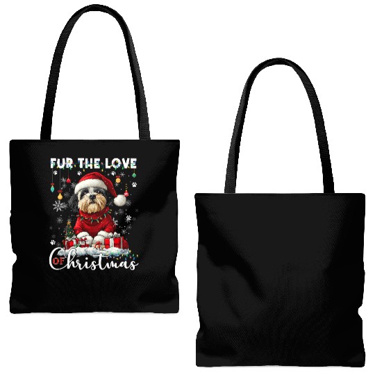 Shih Tzu Christmas Tree Lights Decorations Dog Tote Bags (AOP)