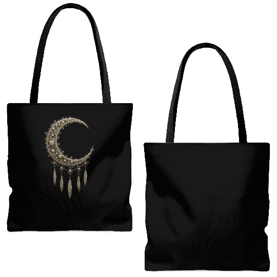 Elegant Moon With Feathers Tote Bags (AOP)