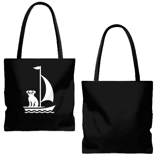 Pug in Boat Silhouette Sailing Minimalist Tote Bags (AOP)