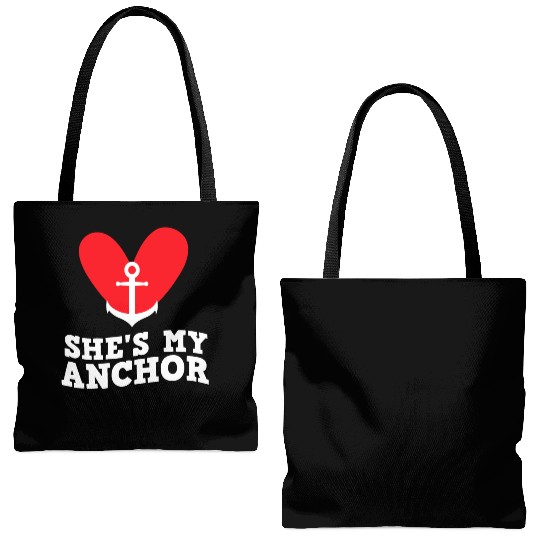 She's my anchor Matching couple valentine's day Tote Bags (AOP)