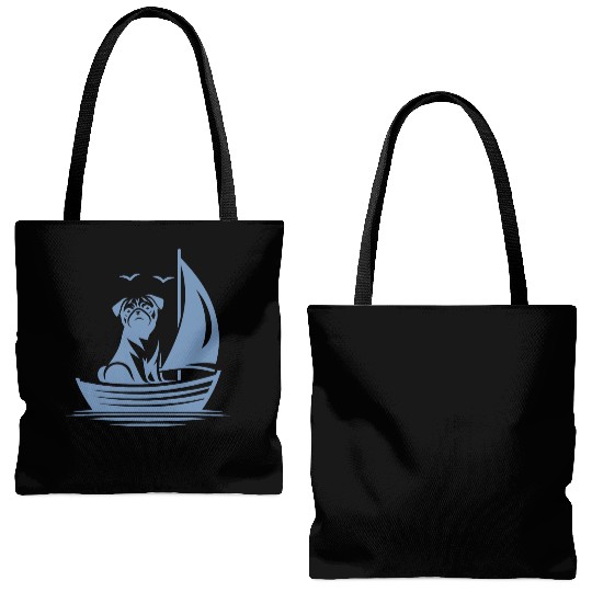 Pug silhouette sailboat minimalist Tote Bags (AOP)