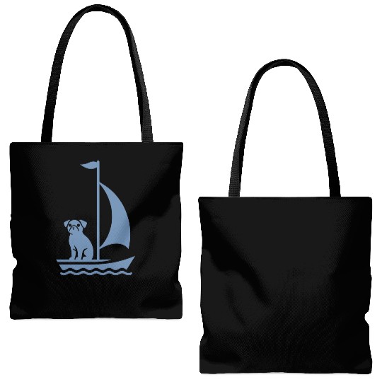 Pug in Boat Silhouette Sailing Minimalist Tote Bags (AOP)