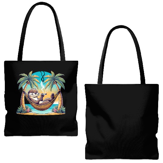 Relaxed Otter in Hammock Smoking Cigar Under Palm Tote Bags (AOP)