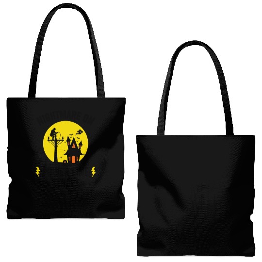 Nightmare on Power Line Street – Lineman Halloween Tote Bags (AOP)