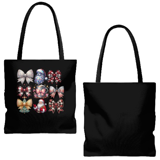 Coquette Bow Santa Christmas Tree Cake Candy Tote Bags (AOP)