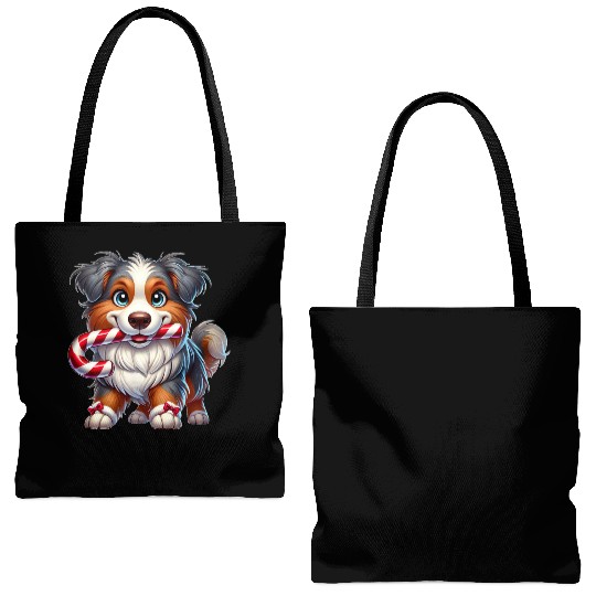 Cute Christmas Dog Australian Shepherd Tote Bags (AOP)
