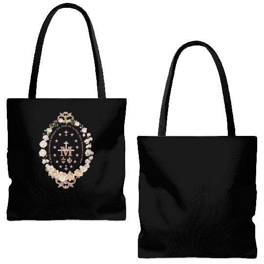 Marian Catholic Virgin Mary Marian Cross Floral Tote Bags (AOP)