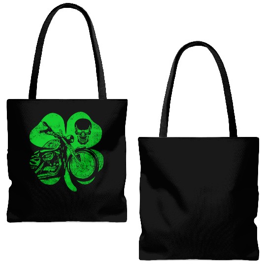 Motorcycle St Patricks Day Biker Skull Tote Bags (AOP)