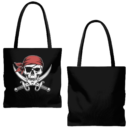 Pirate Skull Crossbones Red Bandana Jolly Roger Tote Bags (AOP)