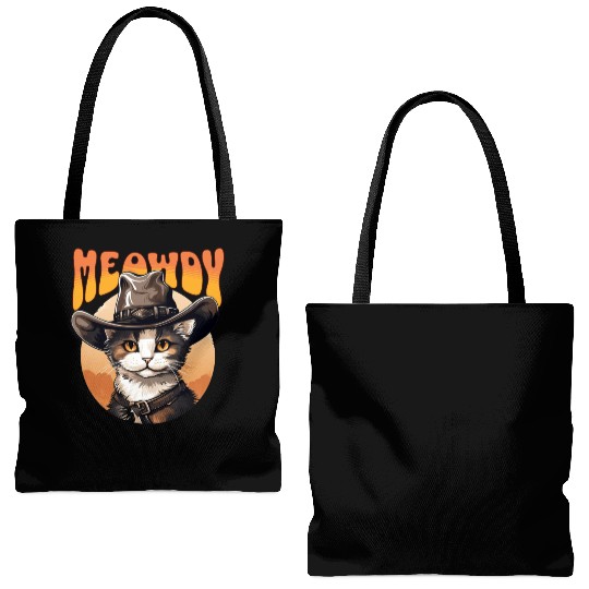 Meowdy Cowboy Cat Funny Howdy Meowdy Cowboy Cat Tote Bags (AOP)