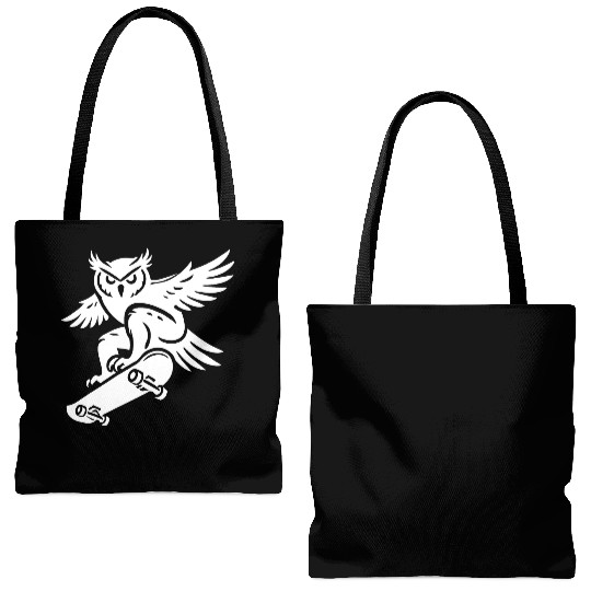 Snow Owl Skateboard Silhouette Minimalist Style Tote Bags (AOP)