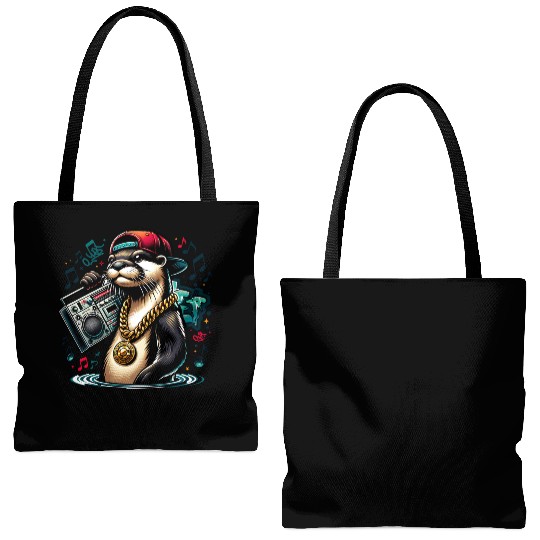 Hip Hop Otter with Boombox and Gold Chain Tote Bags (AOP)