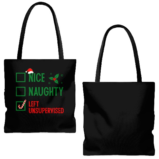 Left Unsupervised Christmas Checklist Tote Bags (AOP)