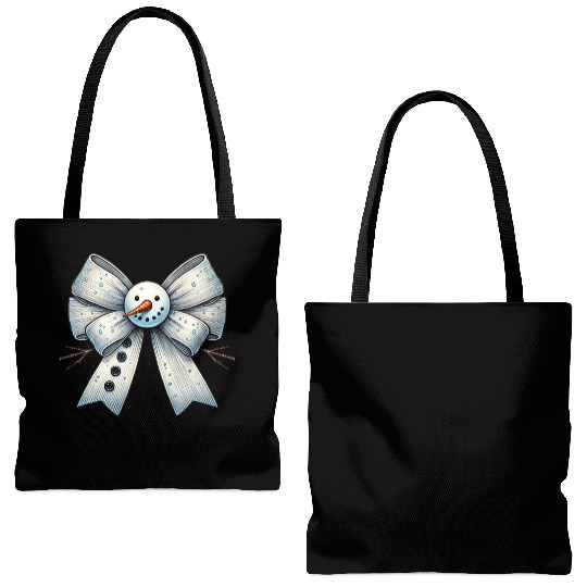 Snowman Coquette Bow, Merry Christmas Tote Bags (AOP)