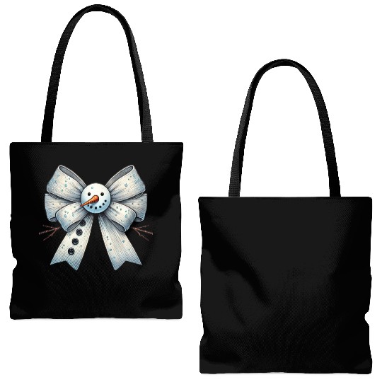 Snowman Coquette Bow, Merry Christmas Tote Bags (AOP)